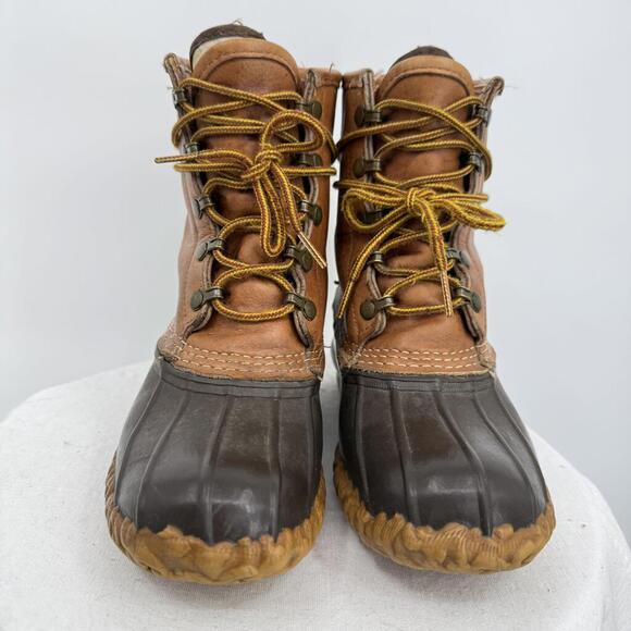 Women's L.L. Bean Vintage Leather Duck Boots Tan Brown Shoes 6 - Picture 2 of 8